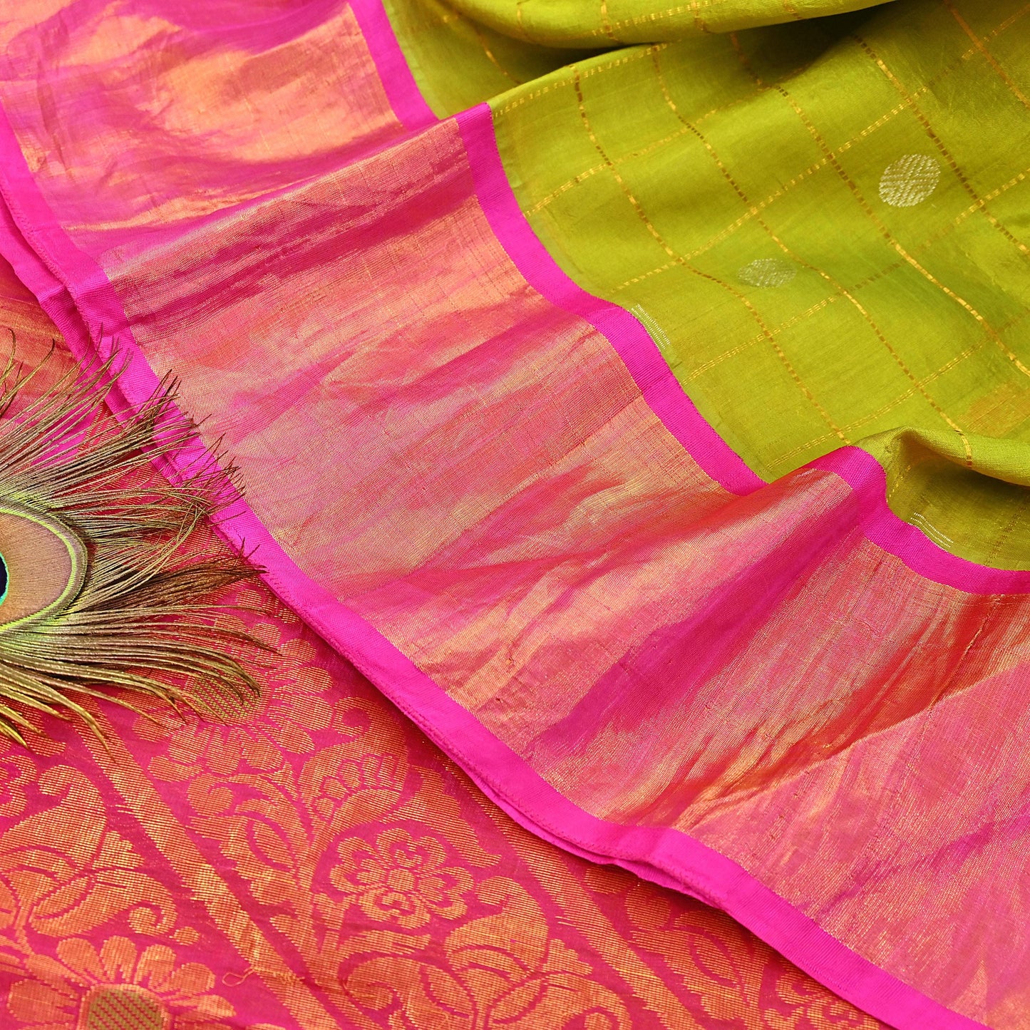 Indian Vintage Heavy Purple & Green Kanjivaram Saree 100% Pure Silk Sari Metallic Zari 5Yd Floral Crafting Dress making Ethnic Peacock