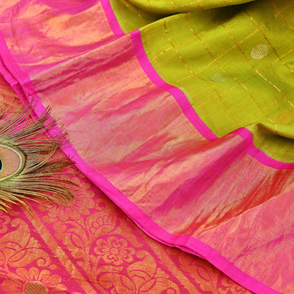 Indian Vintage Heavy Purple & Green Kanjivaram Saree 100% Pure Silk Sari Metallic Zari 5Yd Floral Crafting Dress making Ethnic Peacock
