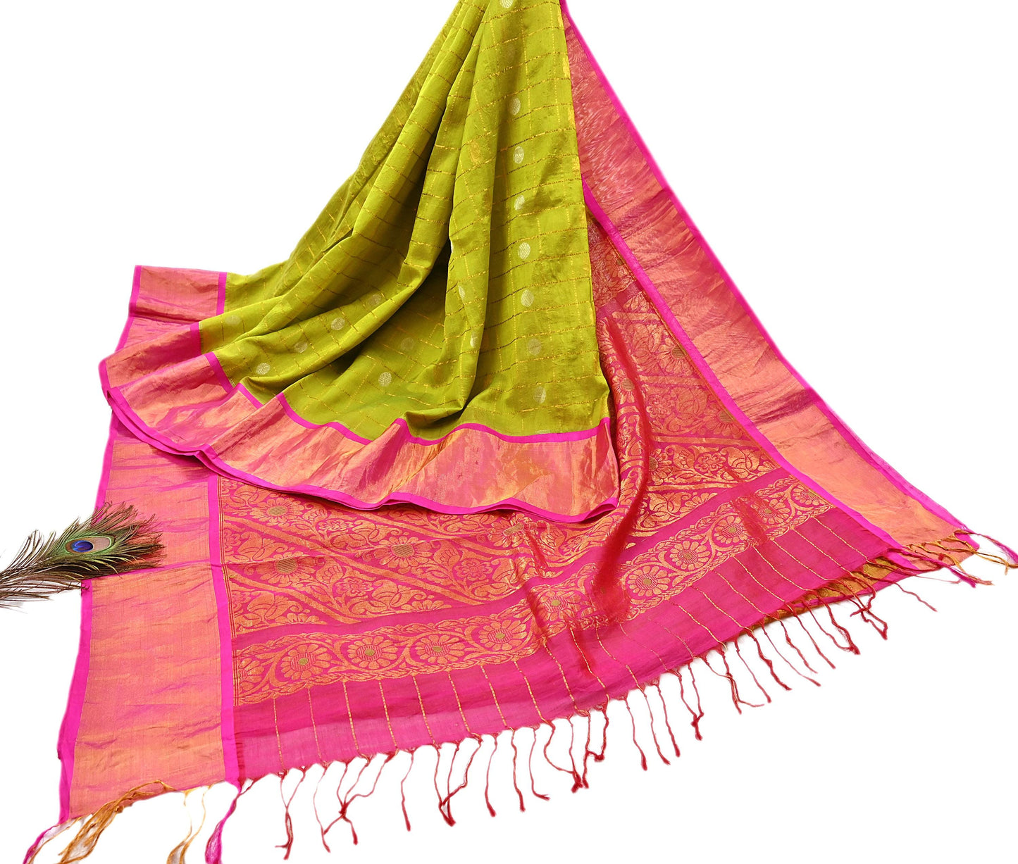Indian Vintage Heavy Purple & Green Kanjivaram Saree 100% Pure Silk Sari Metallic Zari 5Yd Floral Crafting Dress making Ethnic Peacock