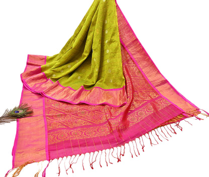 Indian Vintage Heavy Purple & Green Kanjivaram Saree 100% Pure Silk Sari Metallic Zari 5Yd Floral Crafting Dress making Ethnic Peacock