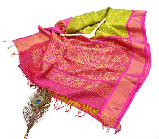 Indian Vintage Heavy Purple & Green Kanjivaram Saree 100% Pure Silk Sari Metallic Zari 5Yd Floral Crafting Dress making Ethnic Peacock