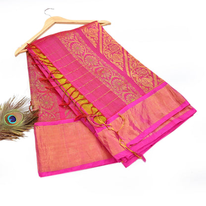 Indian Vintage Heavy Purple & Green Kanjivaram Saree 100% Pure Silk Sari Metallic Zari 5Yd Floral Crafting Dress making Ethnic Peacock