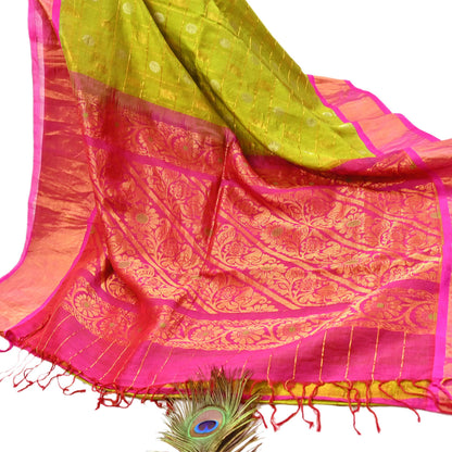 Indian Vintage Heavy Purple & Green Kanjivaram Saree 100% Pure Silk Sari Metallic Zari 5Yd Floral Crafting Dress making Ethnic Peacock