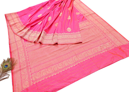 Indian Vintage Pink & Purple Sari Wedding Pure Silk Hand Woven Banarasi Sarees Zari 5Yd Ethnic Dress Making Crafting