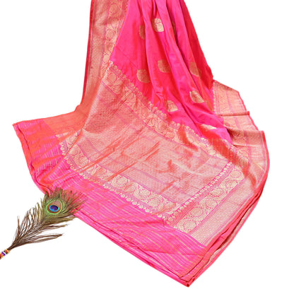 Indian Vintage Pink & Purple Sari Wedding Pure Silk Hand Woven Banarasi Sarees Zari 5Yd Ethnic Dress Making Crafting