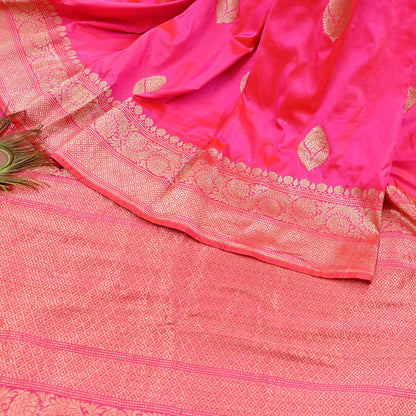 Indian Vintage Pink & Purple Sari Wedding Pure Silk Hand Woven Banarasi Sarees Zari 5Yd Ethnic Dress Making Crafting