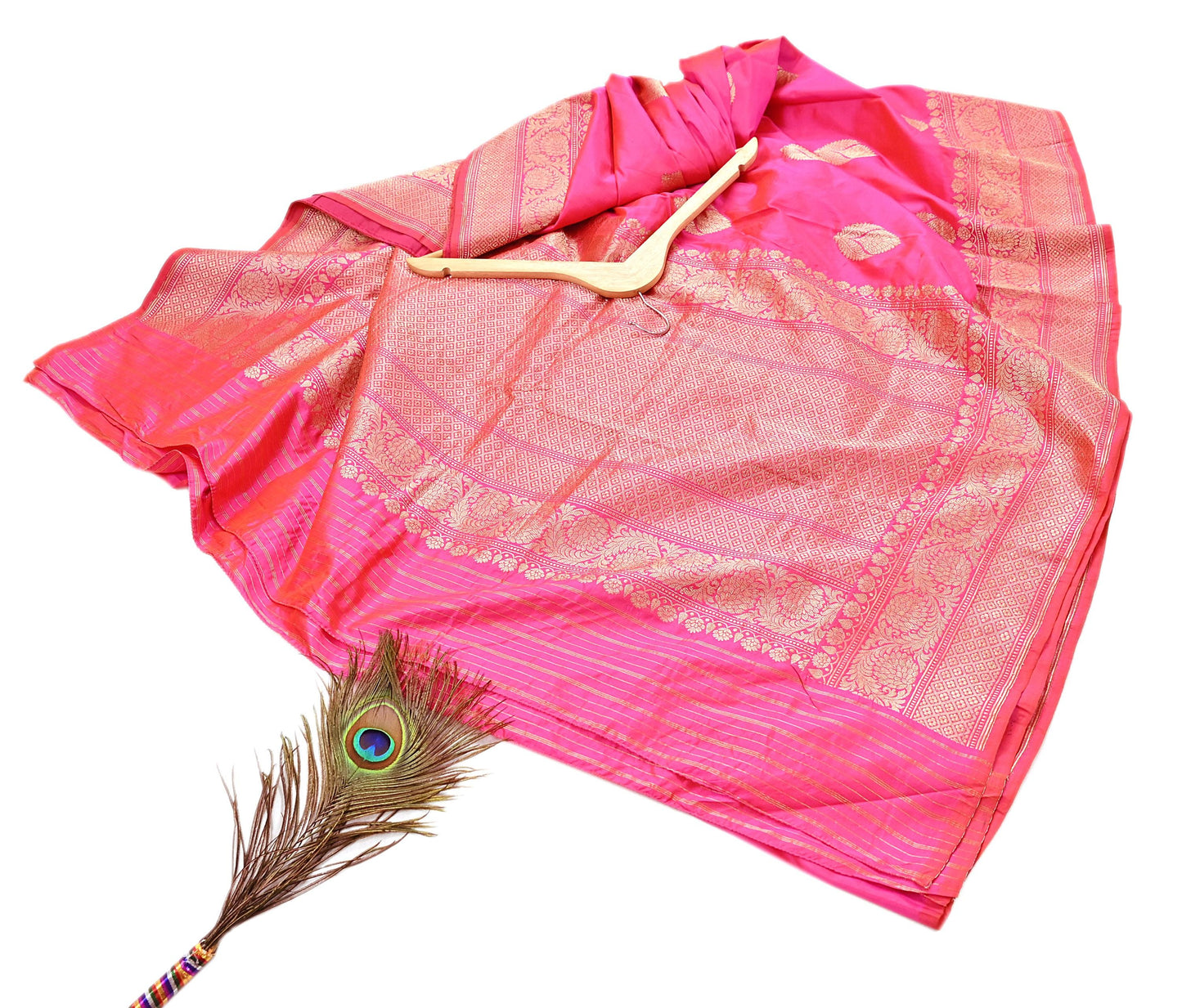 Indian Vintage Pink & Purple Sari Wedding Pure Silk Hand Woven Banarasi Sarees Zari 5Yd Ethnic Dress Making Crafting