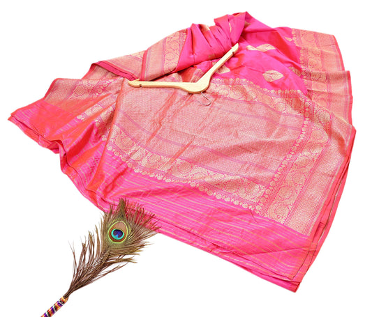 Indian Vintage Pink & Purple Sari Wedding Pure Silk Hand Woven Banarasi Sarees Zari 5Yd Ethnic Dress Making Crafting