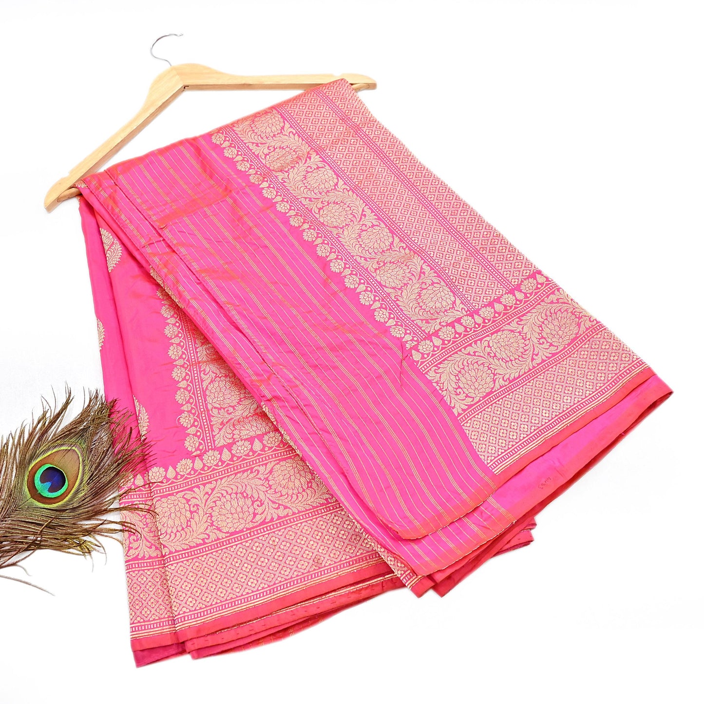 Indian Vintage Pink & Purple Sari Wedding Pure Silk Hand Woven Banarasi Sarees Zari 5Yd Ethnic Dress Making Crafting