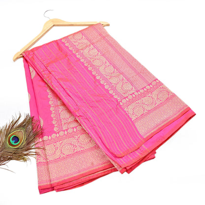 Indian Vintage Pink & Purple Sari Wedding Pure Silk Hand Woven Banarasi Sarees Zari 5Yd Ethnic Dress Making Crafting