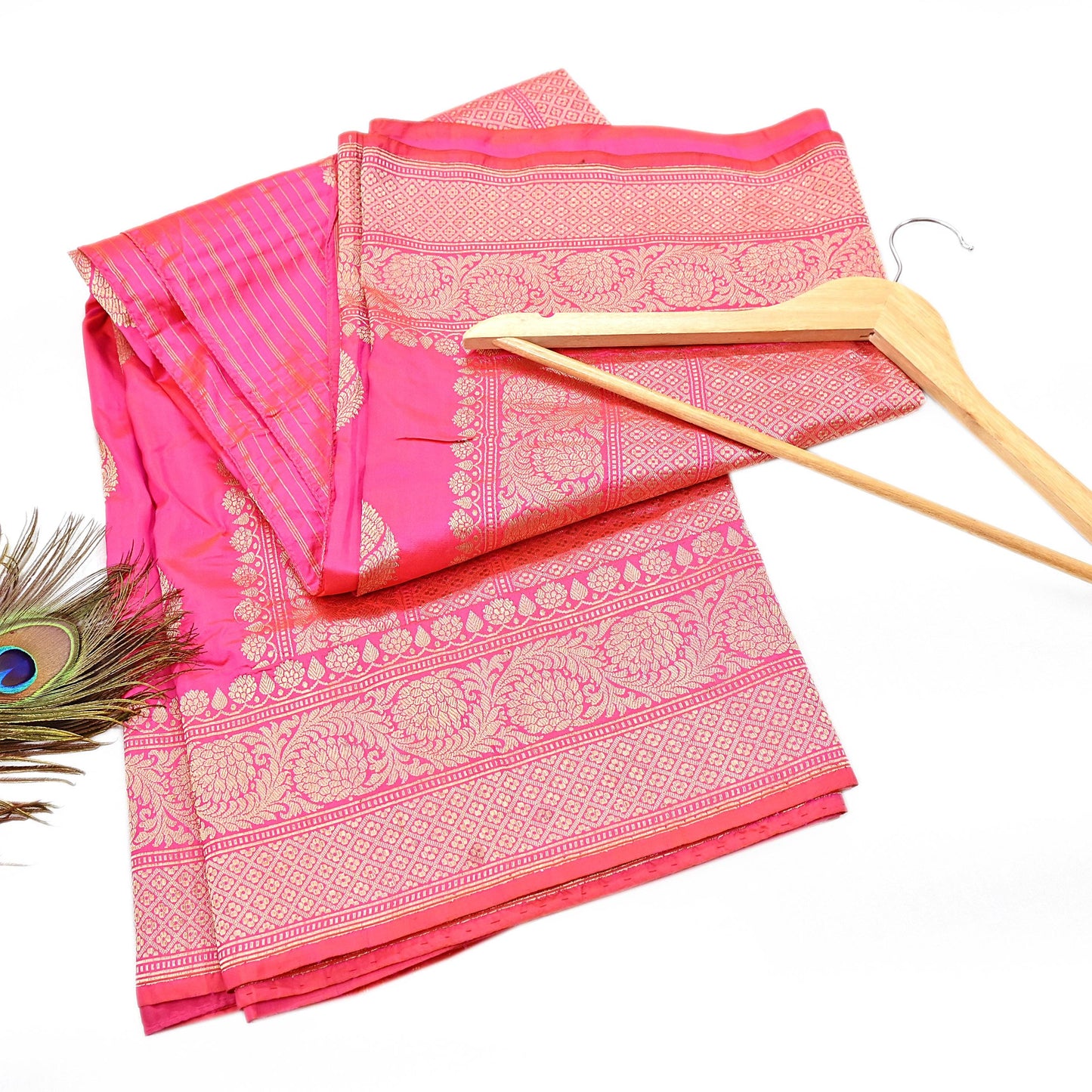 Indian Vintage Pink & Purple Sari Wedding Pure Silk Hand Woven Banarasi Sarees Zari 5Yd Ethnic Dress Making Crafting