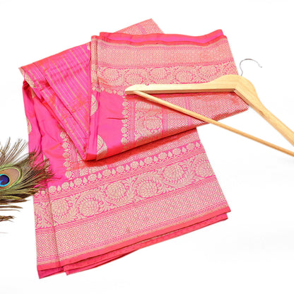 Indian Vintage Pink & Purple Sari Wedding Pure Silk Hand Woven Banarasi Sarees Zari 5Yd Ethnic Dress Making Crafting