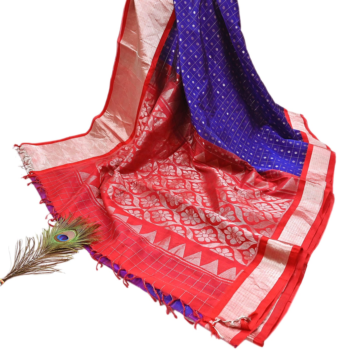 Indian Vintage Heavy Kanjivaram Saree 100% Pure Silk Sari Metallic Zari 5Yd Floral Crafting Dress making Ethnic Floral Fringes