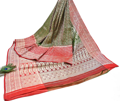 Indian Vintage Sari Heavy Pure Satin Silk Woven Banarasi Brocade Saree Zari 5Yd Ethnic Dress making Crafting Bollywood