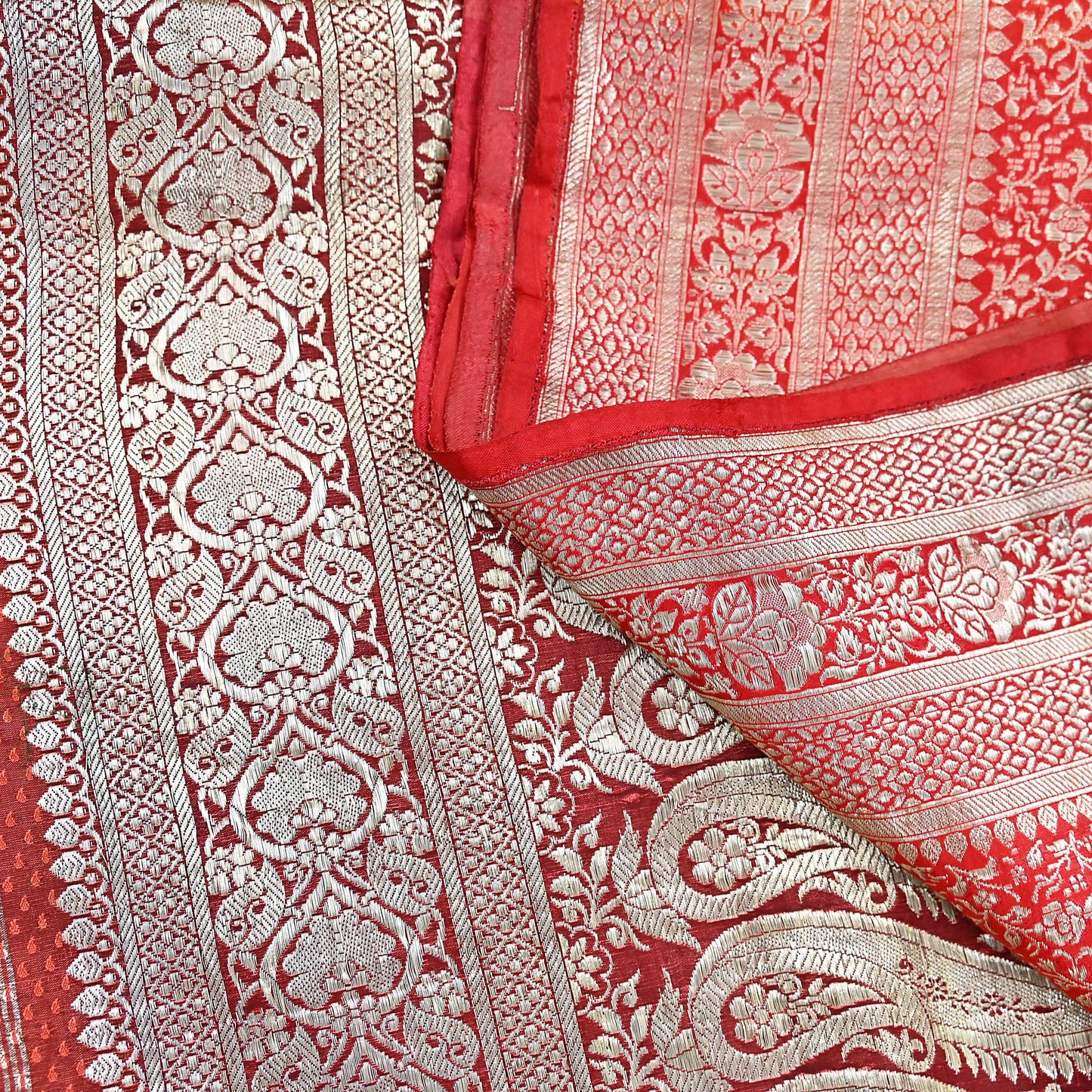 Indian Vintage Sari Heavy Pure Satin Silk Woven Banarasi Brocade Saree Zari 5Yd Ethnic Dress making Crafting Bollywood