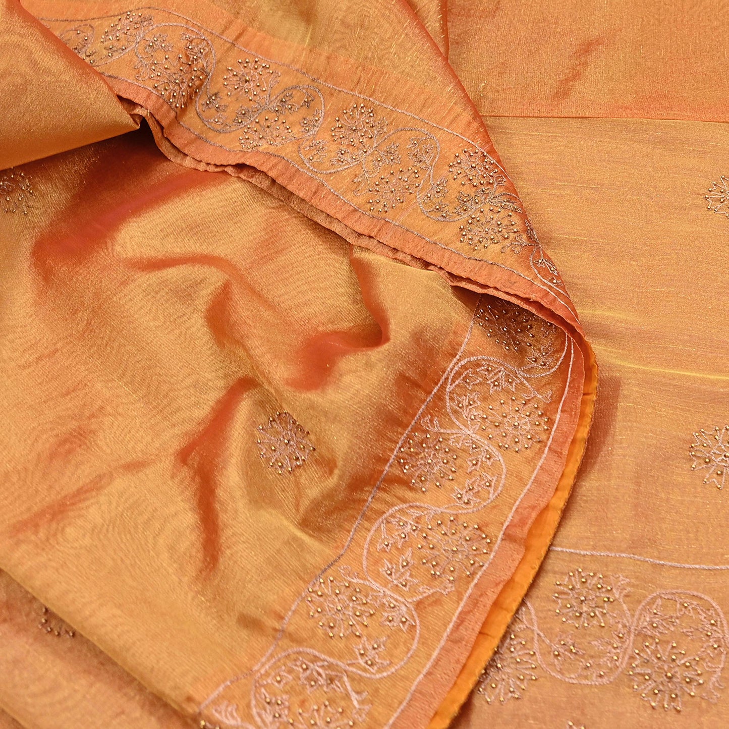 Indian Vintage Saree Hand Embroidered Sari Golden Zardozi Tissue Fabric 5yd Ethnic