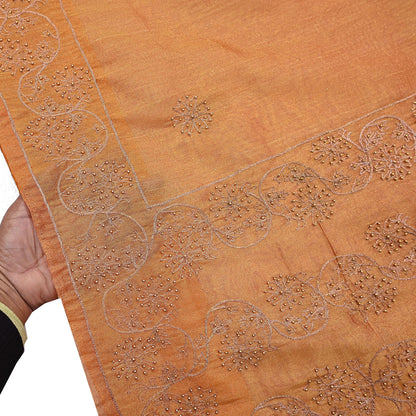 Indian Vintage Saree Hand Embroidered Sari Golden Zardozi Tissue Fabric 5yd Ethnic
