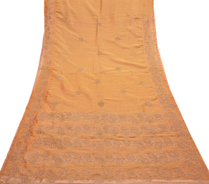 Indian Vintage Saree Hand Embroidered Sari Golden Zardozi Tissue Fabric 5yd Ethnic