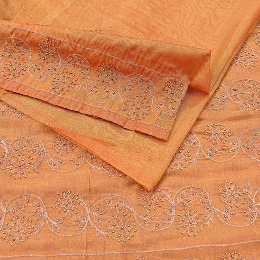 Indian Vintage Saree Hand Embroidered Sari Golden Zardozi Tissue Fabric 5yd Ethnic