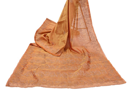 Indian Vintage Saree Hand Embroidered Sari Golden Zardozi Tissue Fabric 5yd Ethnic