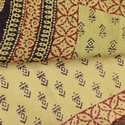 Indian Vintage Sari Green & Black chanderi Silk Bagru Printed Saree 5Yd Fabric Floral Soft Zari Border Ethnic Upcycle Crafting Dress making
