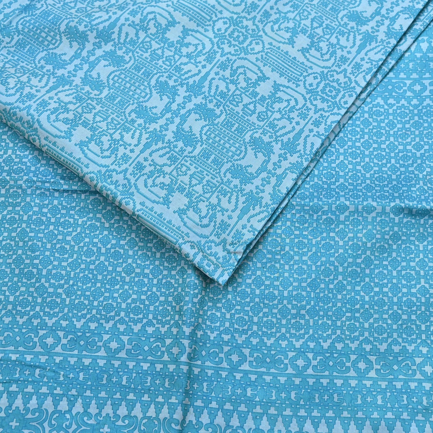 Vintage Sari Blue Pure Silk Printed Saree Fabric 5yard Sewing Soft Dress Designing for Crafting Quilting Upcycle Soft Border