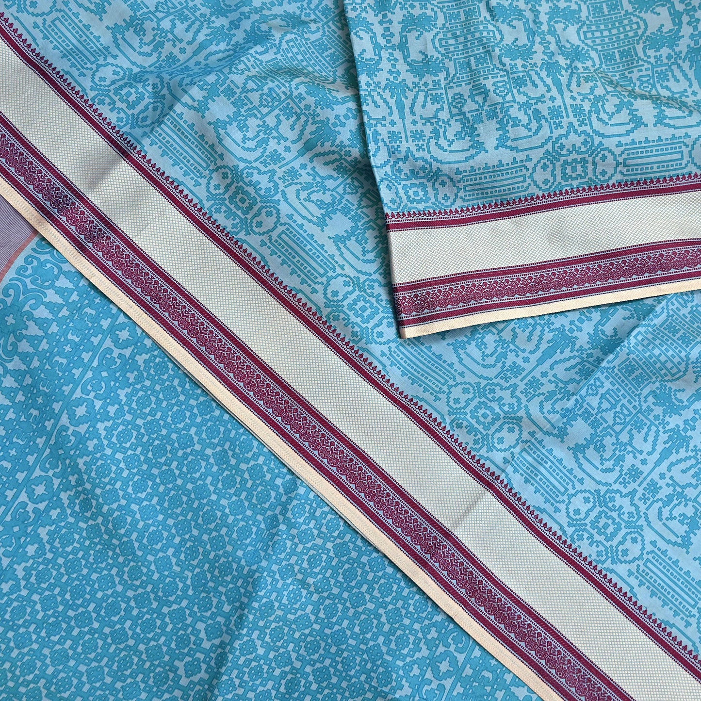 Vintage Sari Blue Pure Silk Printed Saree Fabric 5yard Sewing Soft Dress Designing for Crafting Quilting Upcycle Soft Border