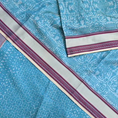 Vintage Sari Blue Pure Silk Printed Saree Fabric 5yard Sewing Soft Dress Designing for Crafting Quilting Upcycle Soft Border