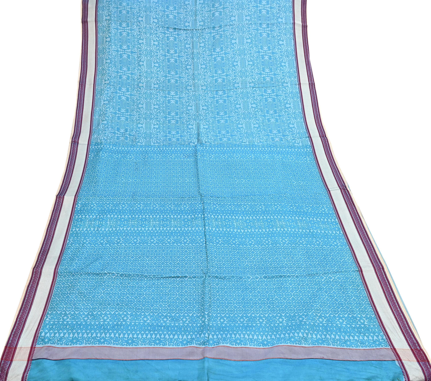 Vintage Sari Blue Pure Silk Printed Saree Fabric 5yard Sewing Soft Dress Designing for Crafting Quilting Upcycle Soft Border