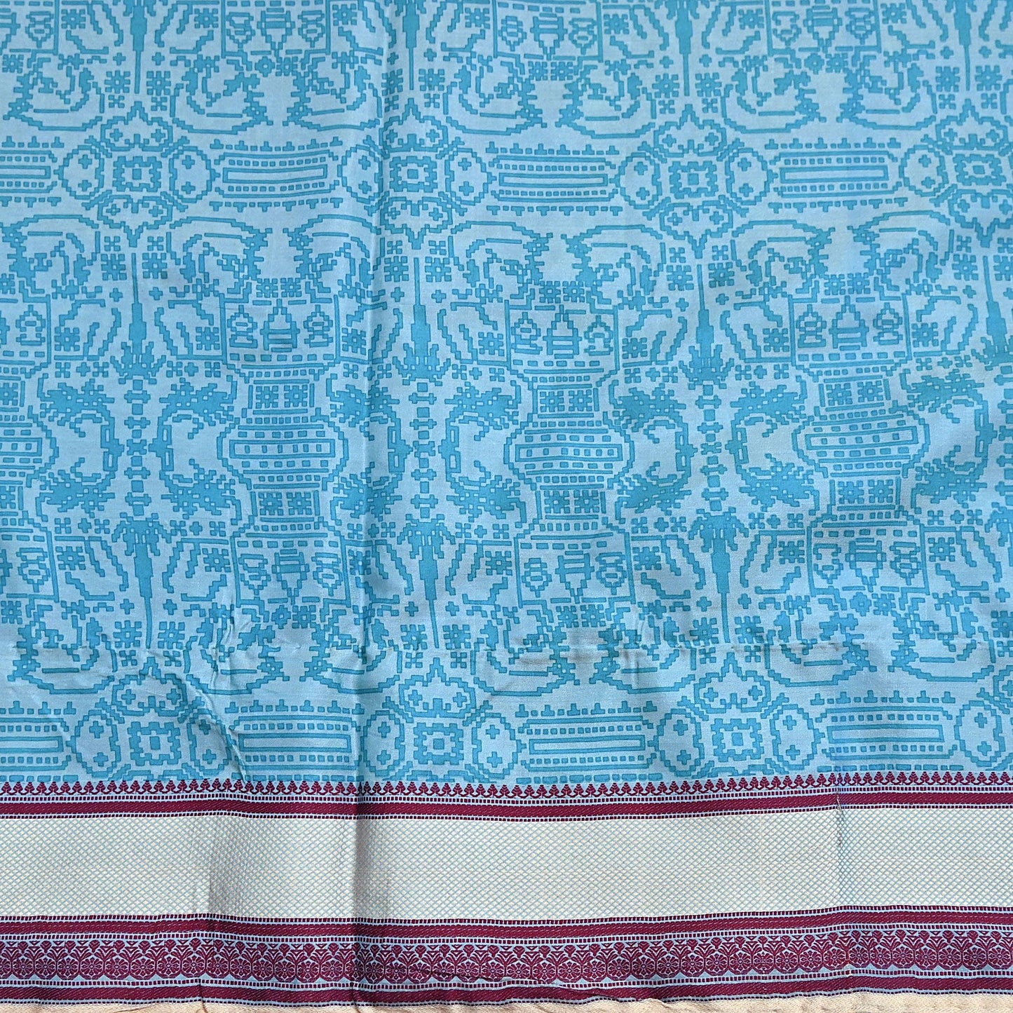 Vintage Sari Blue Pure Silk Printed Saree Fabric 5yard Sewing Soft Dress Designing for Crafting Quilting Upcycle Soft Border