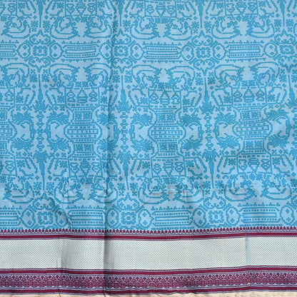 Vintage Sari Blue Pure Silk Printed Saree Fabric 5yard Sewing Soft Dress Designing for Crafting Quilting Upcycle Soft Border