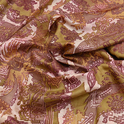 Vintage Green, Beige Pure Silk Saree Indian Printed Silk Fabric 5 Yards Boho Craft Material for Sewing, Quilting, Dressmaking, Upcycling