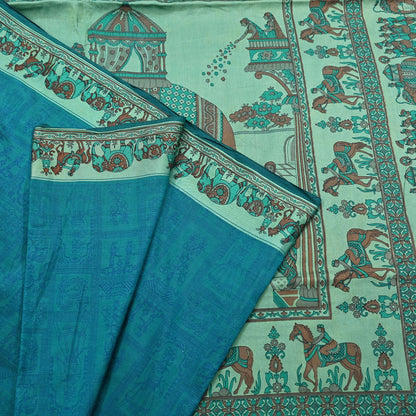 Indian Vintage Sari Green Pure Silk Printed Sarees 6yd Sewing Craft Fabric Dress Making Soft Quilting Crafting Upcycle Used Humans
