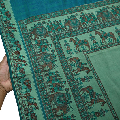 Indian Vintage Sari Green Pure Silk Printed Sarees 6yd Sewing Craft Fabric Dress Making Soft Quilting Crafting Upcycle Used Humans