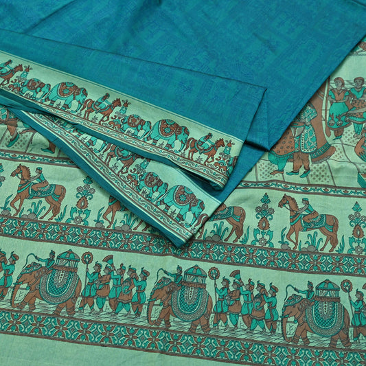 Indian Vintage Sari Green Pure Silk Printed Sarees 6yd Sewing Craft Fabric Dress Making Soft Quilting Crafting Upcycle Used Humans