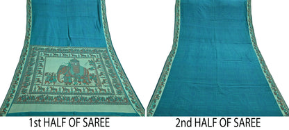 Indian Vintage Sari Green Pure Silk Printed Sarees 6yd Sewing Craft Fabric Dress Making Soft Quilting Crafting Upcycle Used Humans