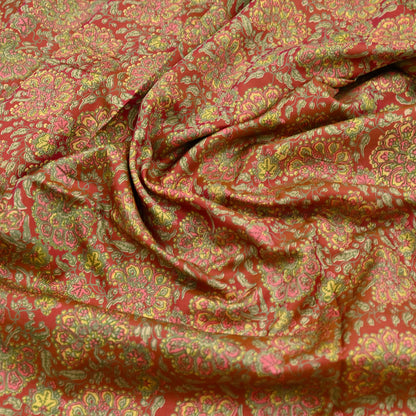 Indian Vintage Sari Red Pure Silk Printed Sarees 5yd Sewing Craft Fabric Dress Making  Soft Floral Wrap Upcycle Used Quilting Crafting