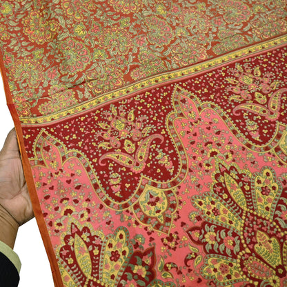 Indian Vintage Sari Red Pure Silk Printed Sarees 5yd Sewing Craft Fabric Dress Making  Soft Floral Wrap Upcycle Used Quilting Crafting