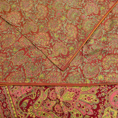 Indian Vintage Sari Red Pure Silk Printed Sarees 5yd Sewing Craft Fabric Dress Making  Soft Floral Wrap Upcycle Used Quilting Crafting