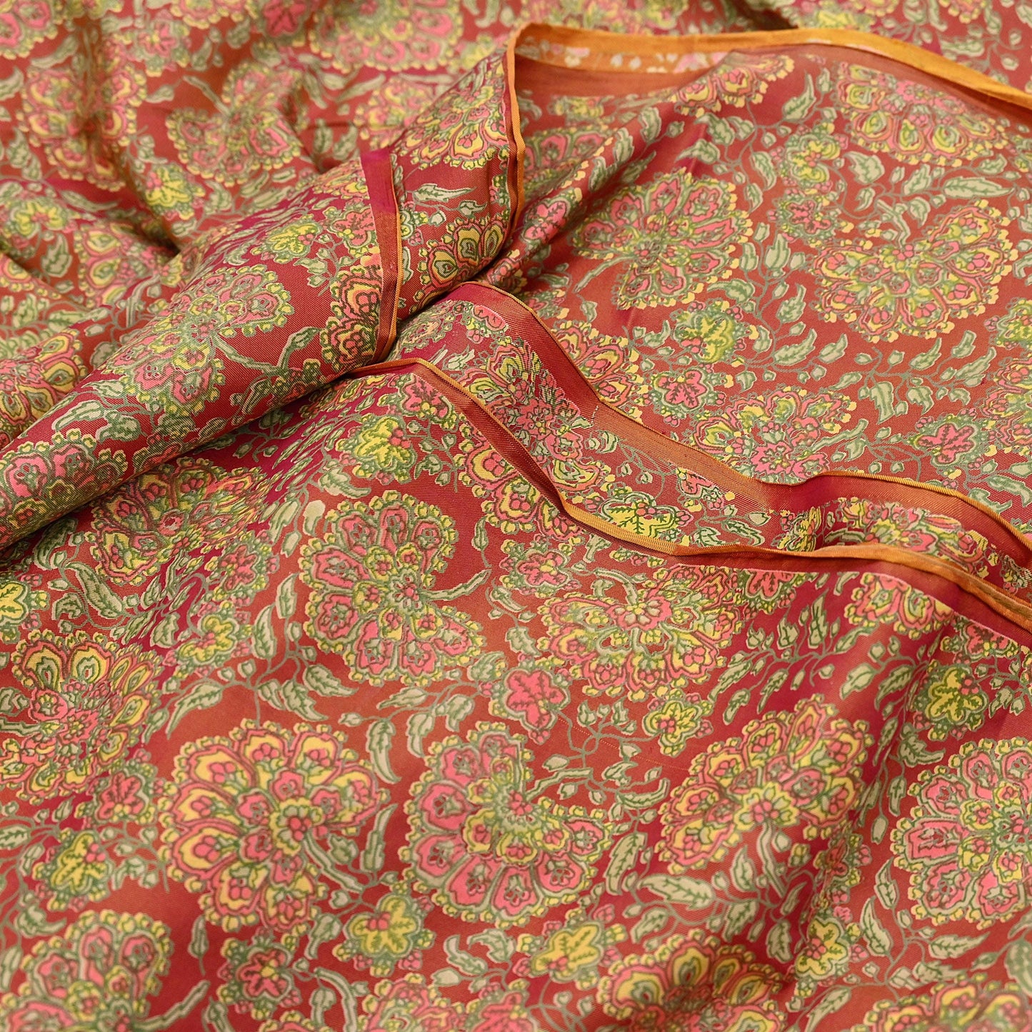 Indian Vintage Sari Red Pure Silk Printed Sarees 5yd Sewing Craft Fabric Dress Making  Soft Floral Wrap Upcycle Used Quilting Crafting