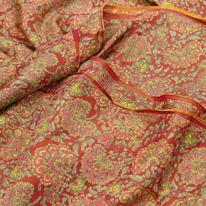 Indian Vintage Sari Red Pure Silk Printed Sarees 5yd Sewing Craft Fabric Dress Making  Soft Floral Wrap Upcycle Used Quilting Crafting