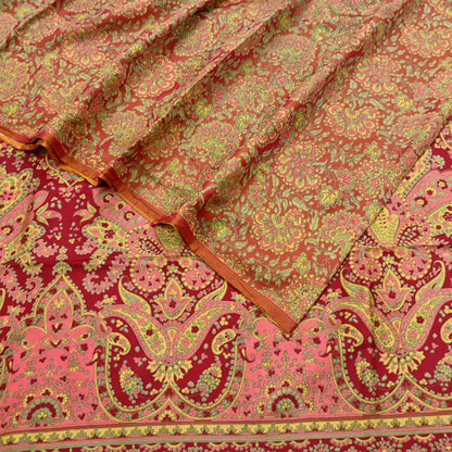 Indian Vintage Sari Red Pure Silk Printed Sarees 5yd Sewing Craft Fabric Dress Making  Soft Floral Wrap Upcycle Used Quilting Crafting