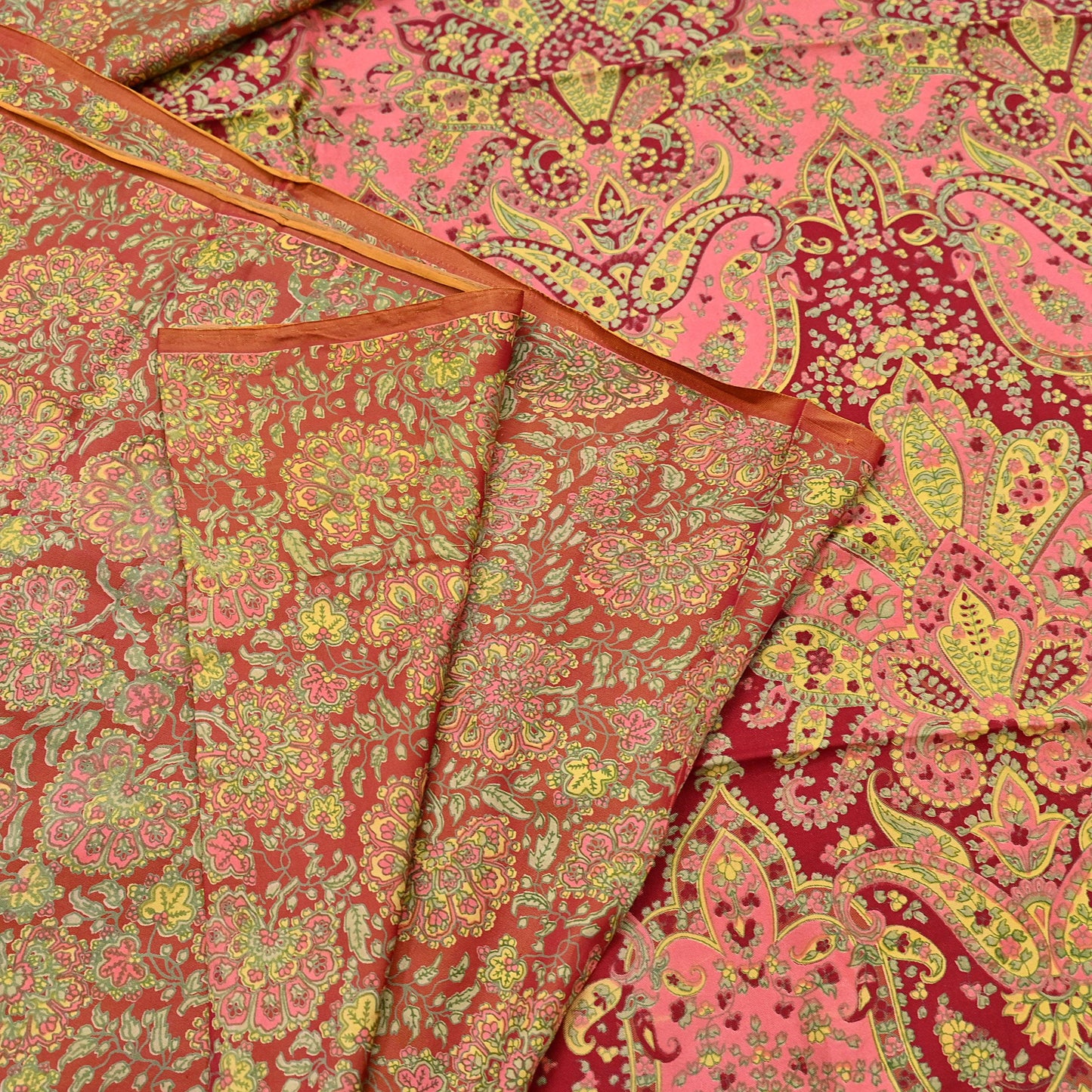 Indian Vintage Sari Red Pure Silk Printed Sarees 5yd Sewing Craft Fabric Dress Making  Soft Floral Wrap Upcycle Used Quilting Crafting