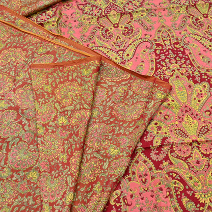 Indian Vintage Sari Red Pure Silk Printed Sarees 5yd Sewing Craft Fabric Dress Making  Soft Floral Wrap Upcycle Used Quilting Crafting