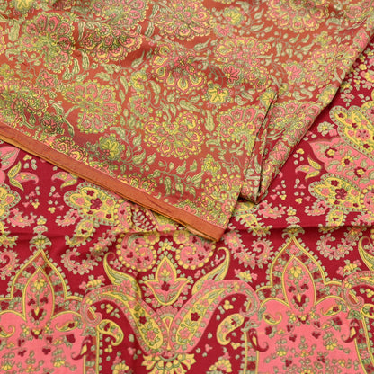 Indian Vintage Sari Red Pure Silk Printed Sarees 5yd Sewing Craft Fabric Dress Making  Soft Floral Wrap Upcycle Used Quilting Crafting