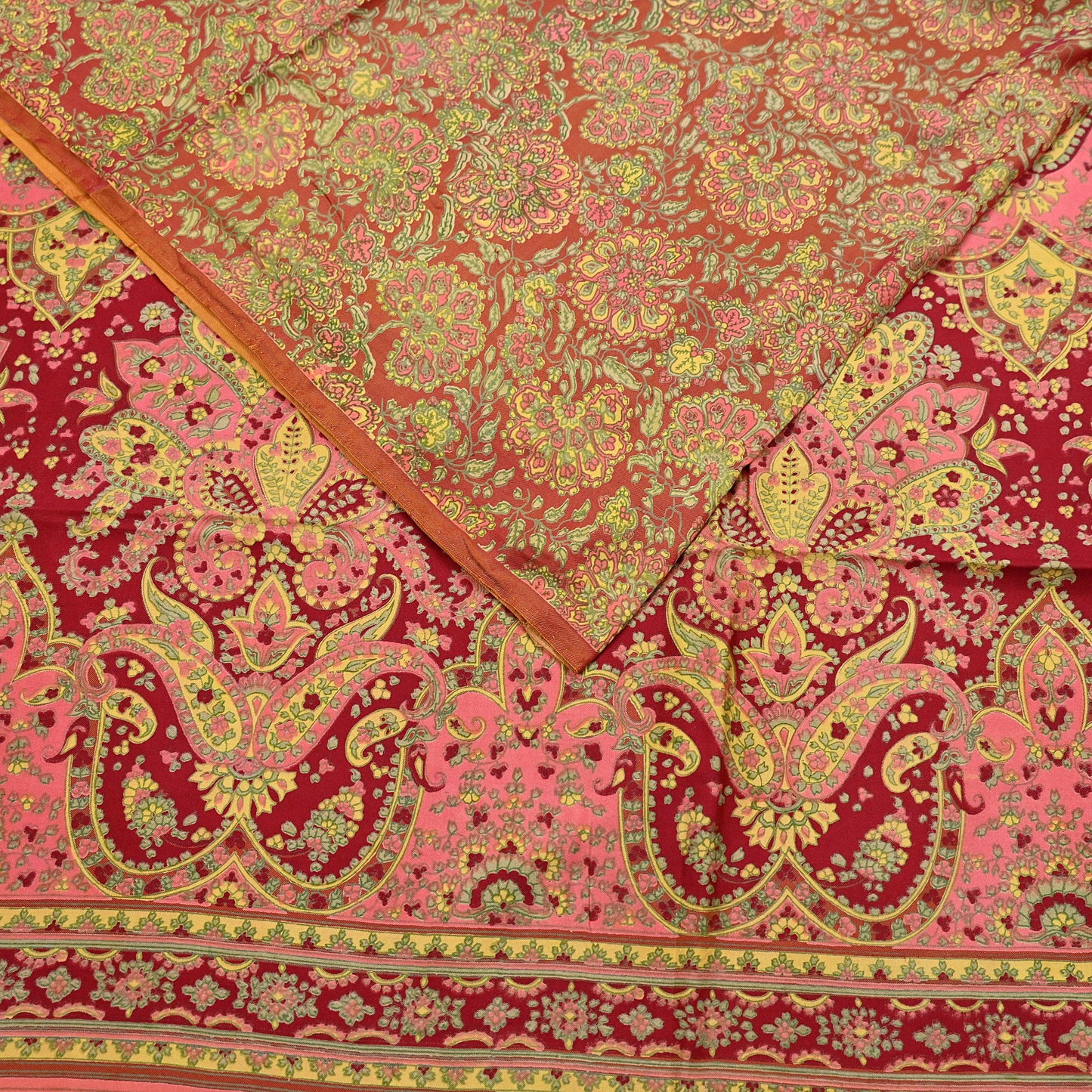 Indian Vintage Sari Red Pure Silk Printed Sarees 5yd Sewing Craft Fabric Dress Making  Soft Floral Wrap Upcycle Used Quilting Crafting