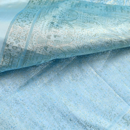 Indian Vintage Sari Blue Heavy Pure Satin Silk Woven Banarasi Tanchoi Saree 5Yd Ethnic Craft Fabric Upcycle Bridal Heavy Sarees