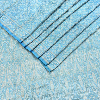 Indian Vintage Sari Blue Heavy Pure Satin Silk Woven Banarasi Tanchoi Saree 5Yd Ethnic Craft Fabric Upcycle Bridal Heavy Sarees