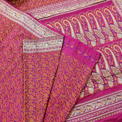 Indian Vintage Sari Pink Heavy Pure Satin Silk Woven Banarasi Tanchoi Saree 5Yd Ethnic Craft Fabric Upcycle Bridal Heavy Sarees