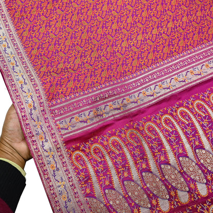 Indian Vintage Sari Pink Heavy Pure Satin Silk Woven Banarasi Tanchoi Saree 5Yd Ethnic Craft Fabric Upcycle Bridal Heavy Sarees